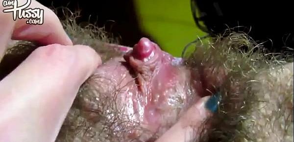  BIG CLIT of hairy sticky pussy